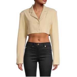 Danielle Bernstein WeWoreWhat cropped white blazer